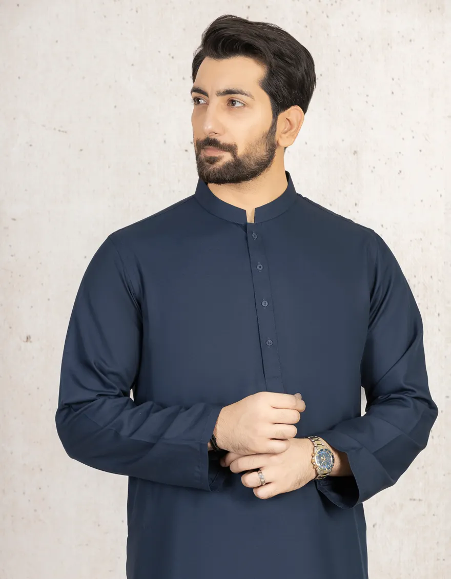 NAVY BLUE BLENDED KAMEEZ SHALWAR | JJKS-A-30780-R43-AP/S25/JJ10252-PN - Image 2