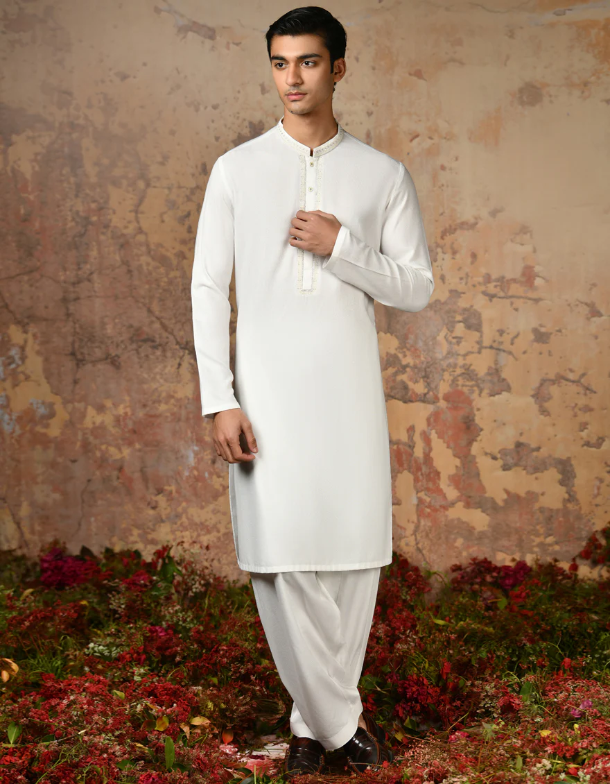 WHITE BLENDED KAMEEZ SHALWAR | JJKS-A-32905/S24/JJ9