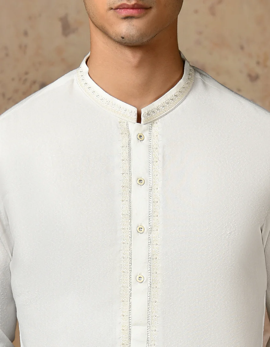 WHITE BLENDED KAMEEZ SHALWAR | JJKS-A-32905/S24/JJ9 - Image 2