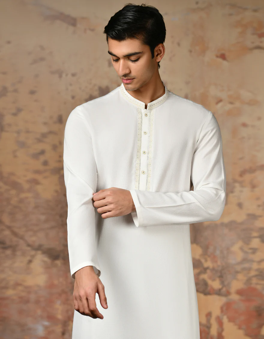 WHITE BLENDED KAMEEZ SHALWAR | JJKS-A-32905/S24/JJ9 - Image 3
