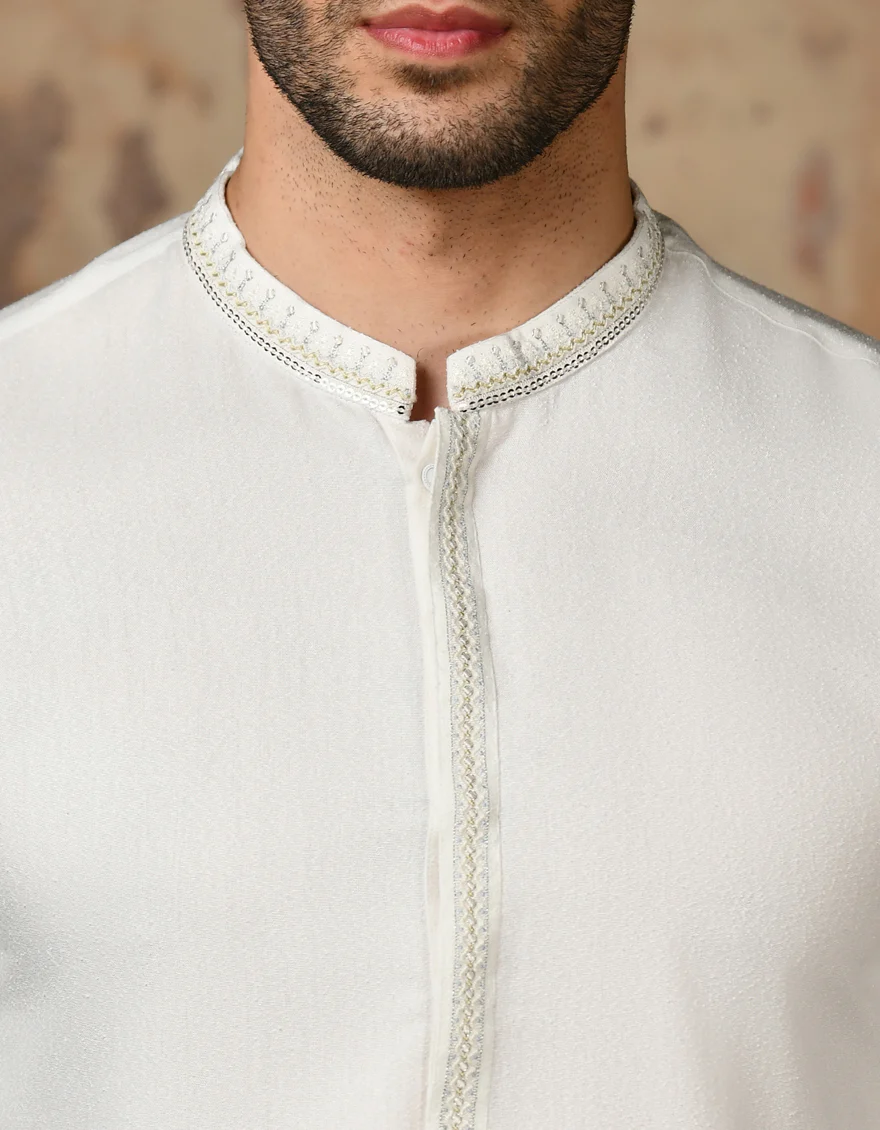 WHITE BLENDED KAMEEZ SHALWAR | JJKS-A-32909/S24/JJ9 - Image 3