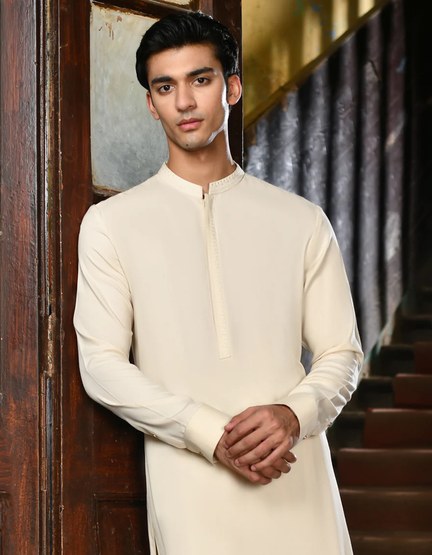 WHITE BLENDED KAMEEZ SHALWAR | JJKS-A-32916/S24/JJ9326-SF - Image 2