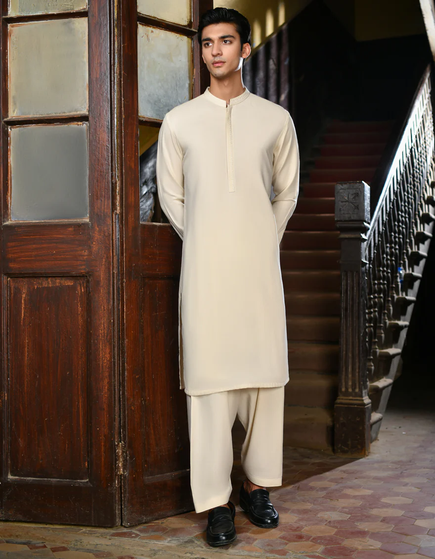 WHITE BLENDED KAMEEZ SHALWAR | JJKS-A-32916/S24/JJ9326-SF - Image 3