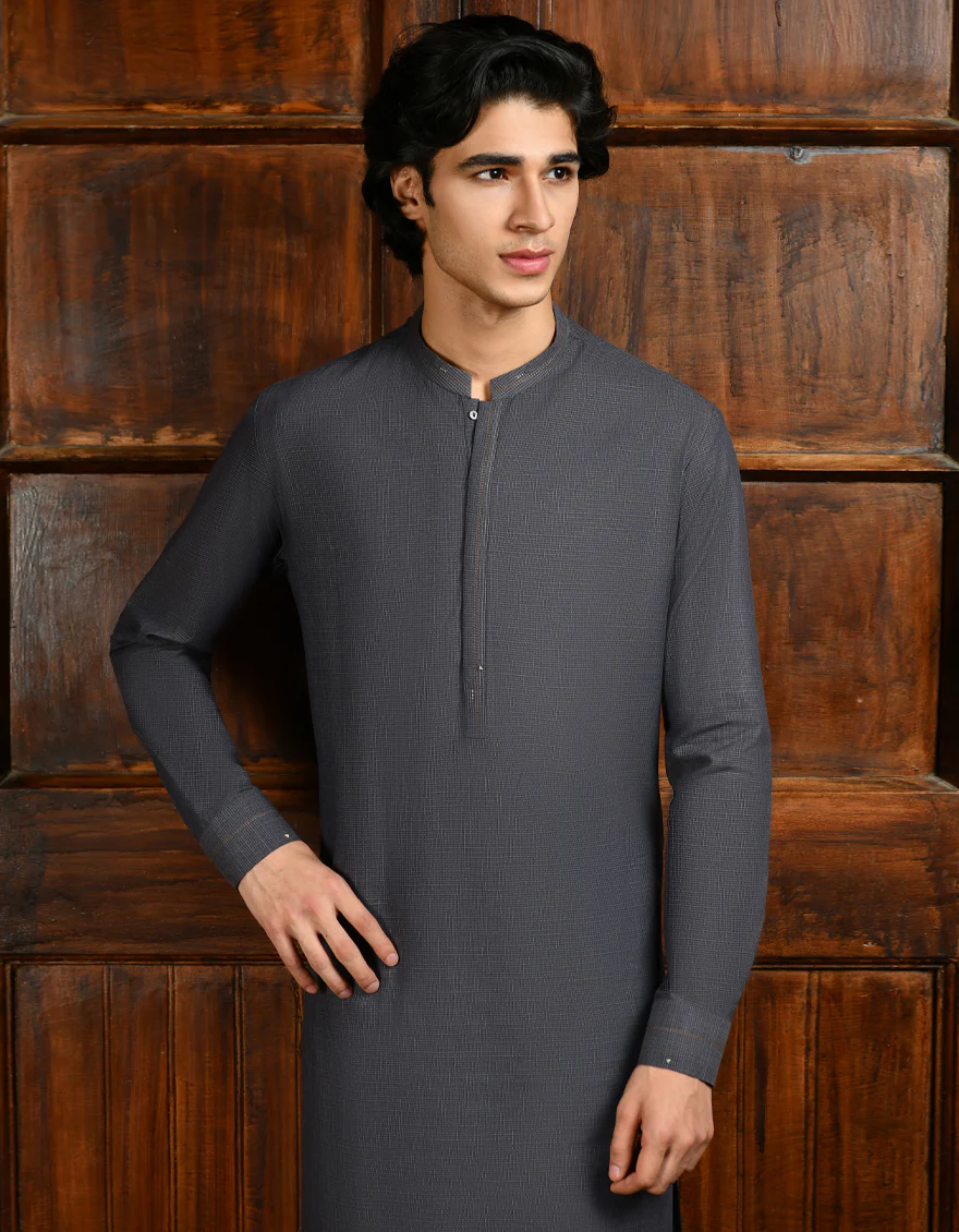 GREY COTTON KAMEEZ SHALWAR | JJKS-A-32926/S24/JJ8983-CL - Image 2