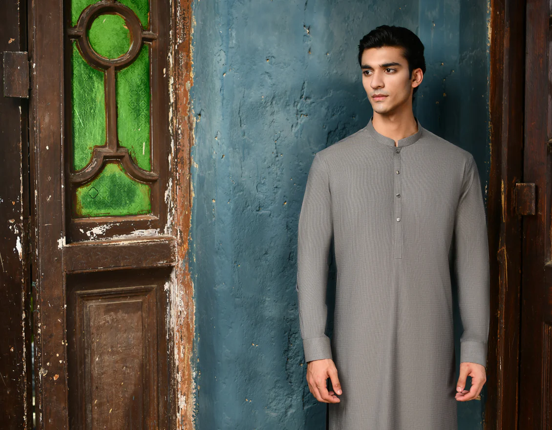 GREY COTTON KAMEEZ SHALWAR | JJKS-A-32930/S24/JJ8986-PN - Image 4