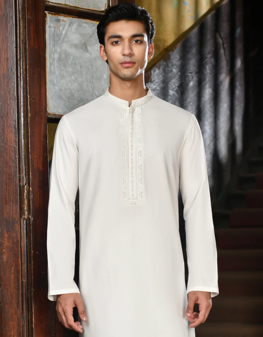 WHITE BLENDED KAMEEZ SHALWAR | JJKS-A-32935/S24/JJ9252-FL - Image 2