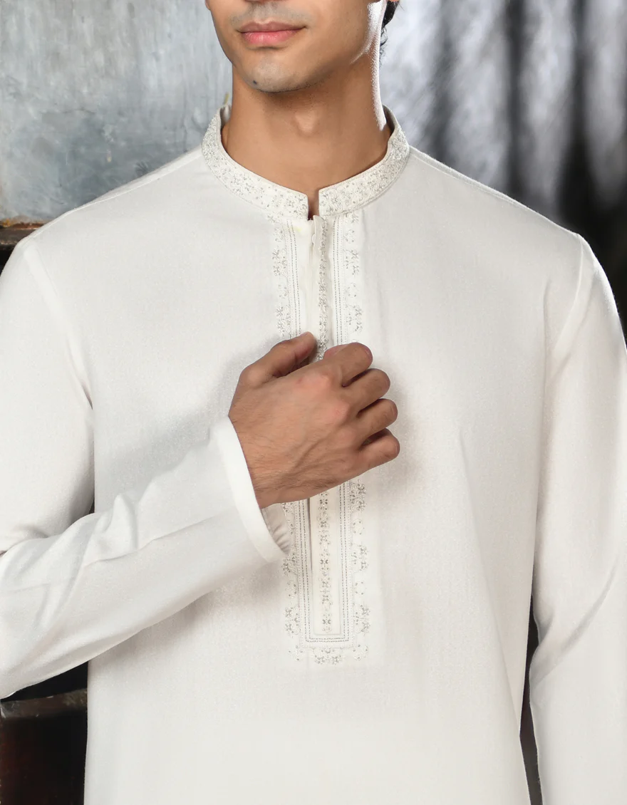 WHITE BLENDED KAMEEZ SHALWAR | JJKS-A-32935/S24/JJ9252-FL - Image 3