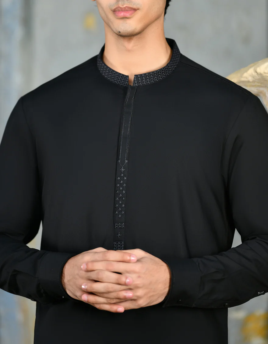 BLACK COTTON KAMEEZ SHALWAR | JJKS-A-32944/S24/JJ8776-SF - Image 2