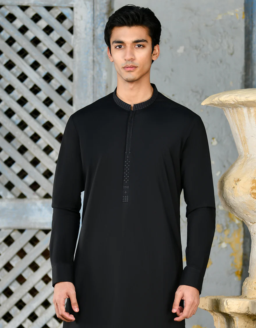 BLACK COTTON KAMEEZ SHALWAR | JJKS-A-32944/S24/JJ8776-SF - Image 3
