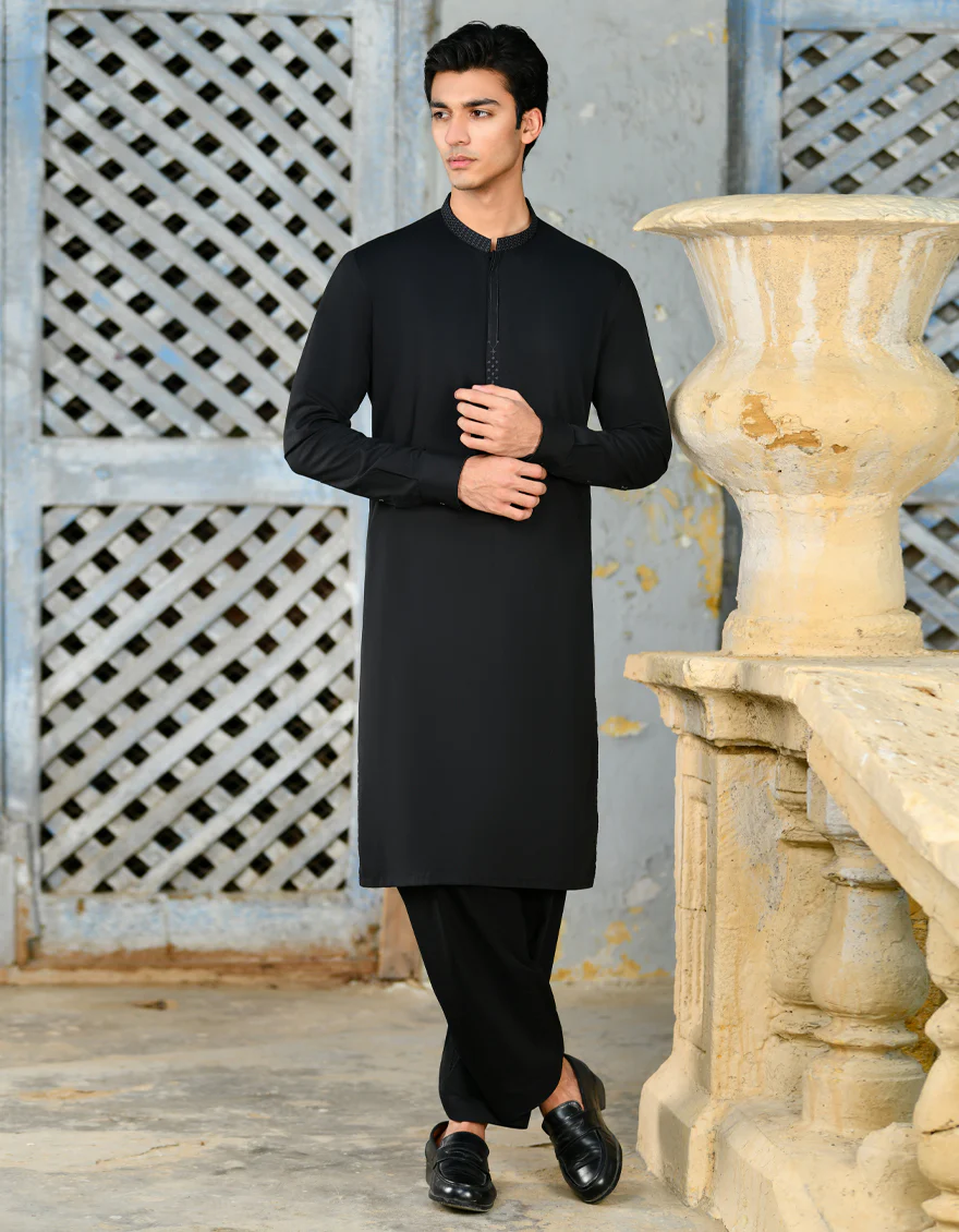 BLACK COTTON KAMEEZ SHALWAR | JJKS-A-32944/S24/JJ8776-SF - Image 4