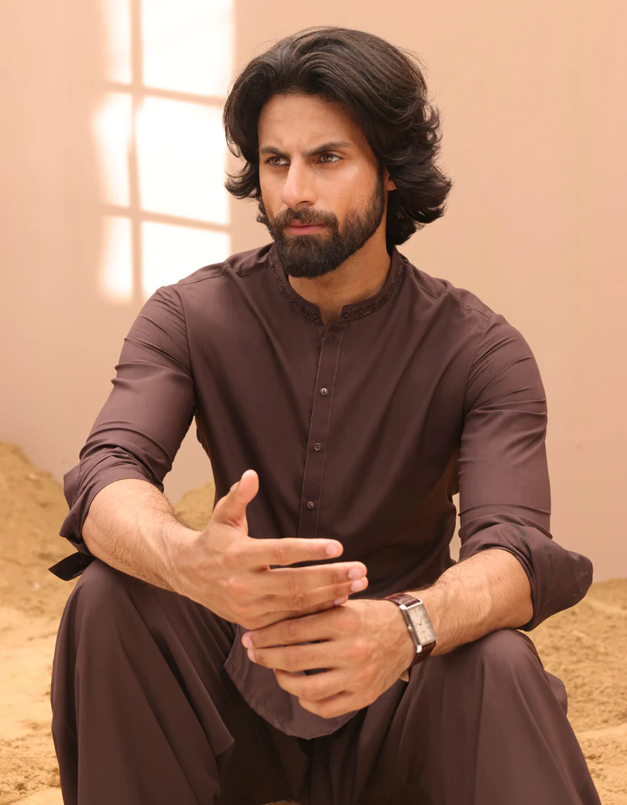 BROWN BLENDED KAMEEZ SHALWAR | JJKS-A-32958/S24/JJ9230-SF - Image 2