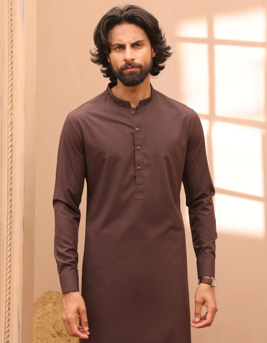 BROWN BLENDED KAMEEZ SHALWAR | JJKS-A-32958/S24/JJ9230-SF - Image 3