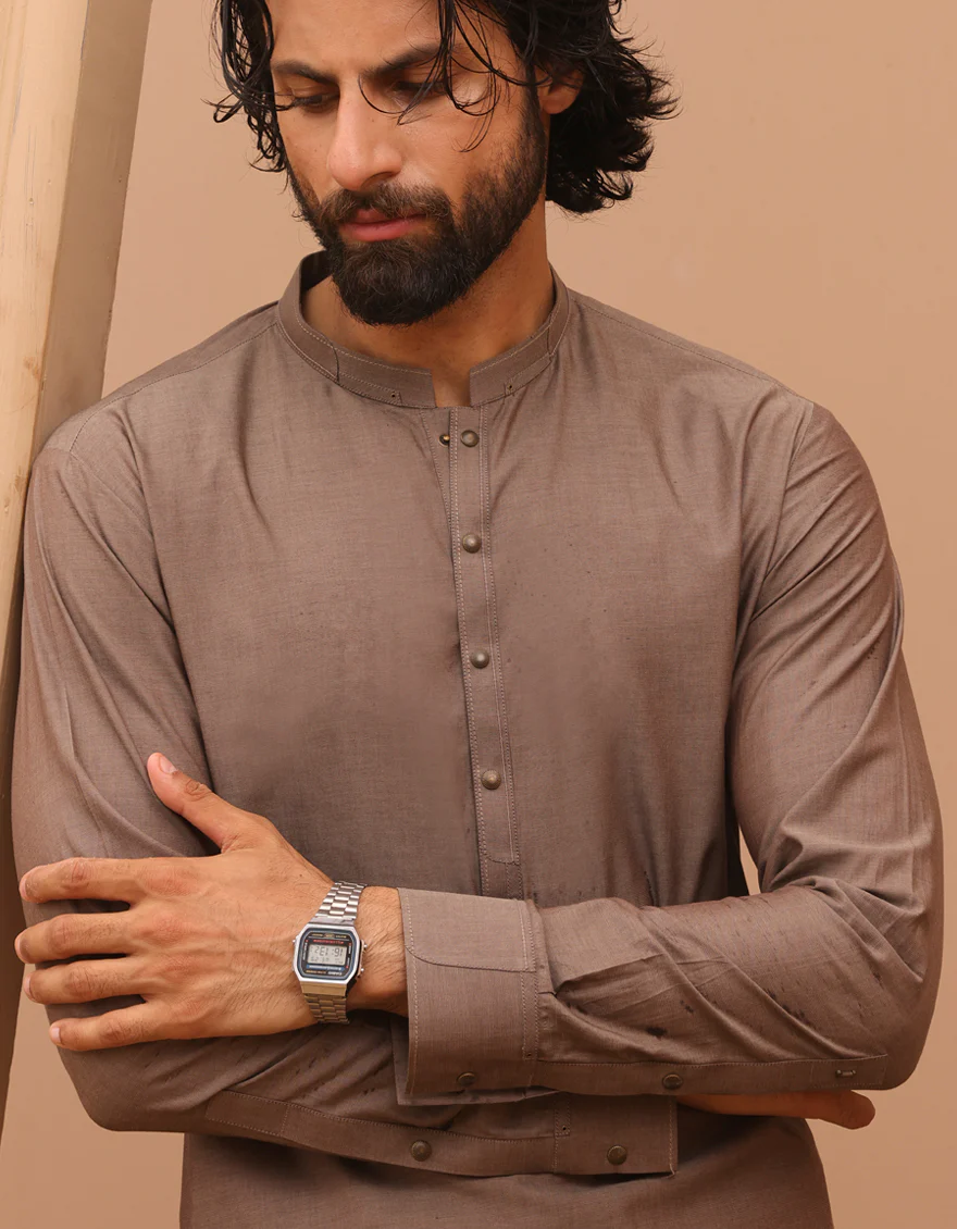 BROWN COTTON KAMEEZ SHALWAR | JJKS-A-32968/S24/JJ8933-CL - Image 2