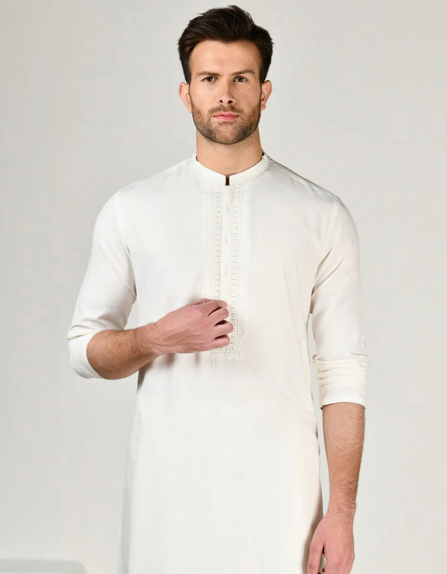 WHITE BLENDED KAMEEZ SHALWAR | JJKS-A-32989/S24/JJ9427-FL - Image 2