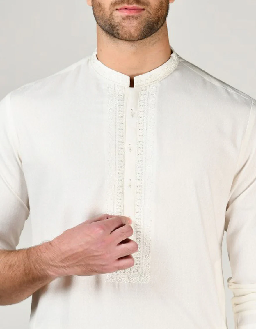 WHITE BLENDED KAMEEZ SHALWAR | JJKS-A-32989/S24/JJ9427-FL - Image 3