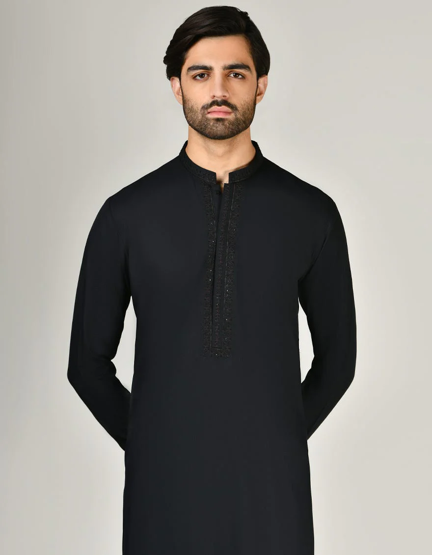 BLACK BLENDED KAMEEZ SHALWAR | JJKS-A-33002/S24/JJ9374-FL - Image 2