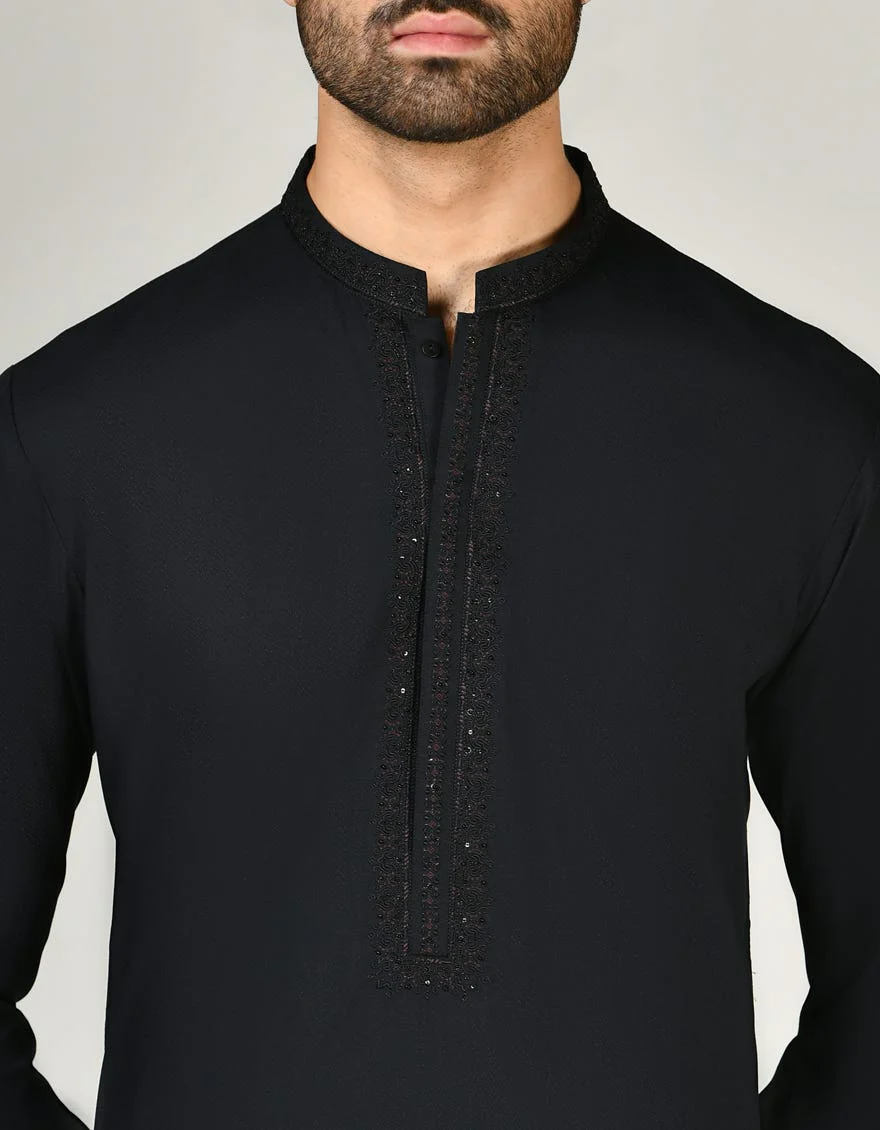BLACK BLENDED KAMEEZ SHALWAR | JJKS-A-33002/S24/JJ9374-FL - Image 3