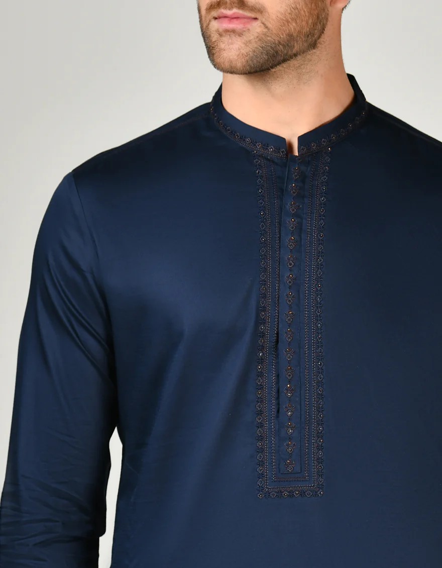 NAVY BLUE COTTON KAMEEZ SHALWAR | JJKS-A-33004/S24/JJ9149-FL - Image 2