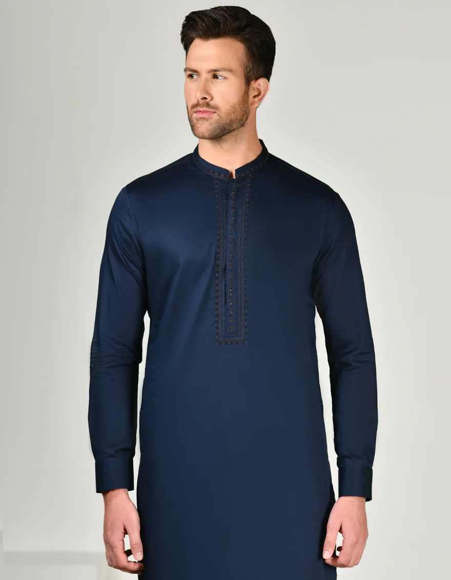 NAVY BLUE COTTON KAMEEZ SHALWAR | JJKS-A-33004/S24/JJ9149-FL - Image 3