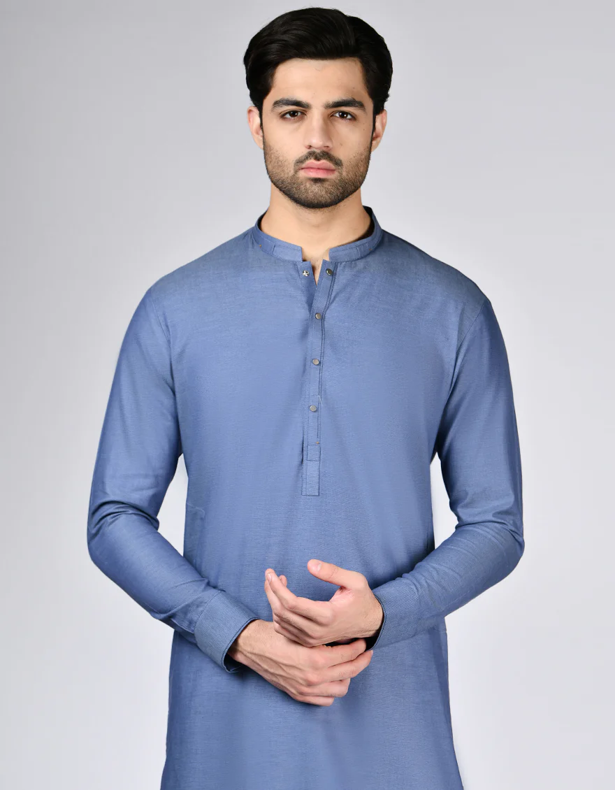 DENIM BLUE COTTON KAMEEZ SHALWAR | JJKS-A-33011/S24/JJ9484-CL - Image 2