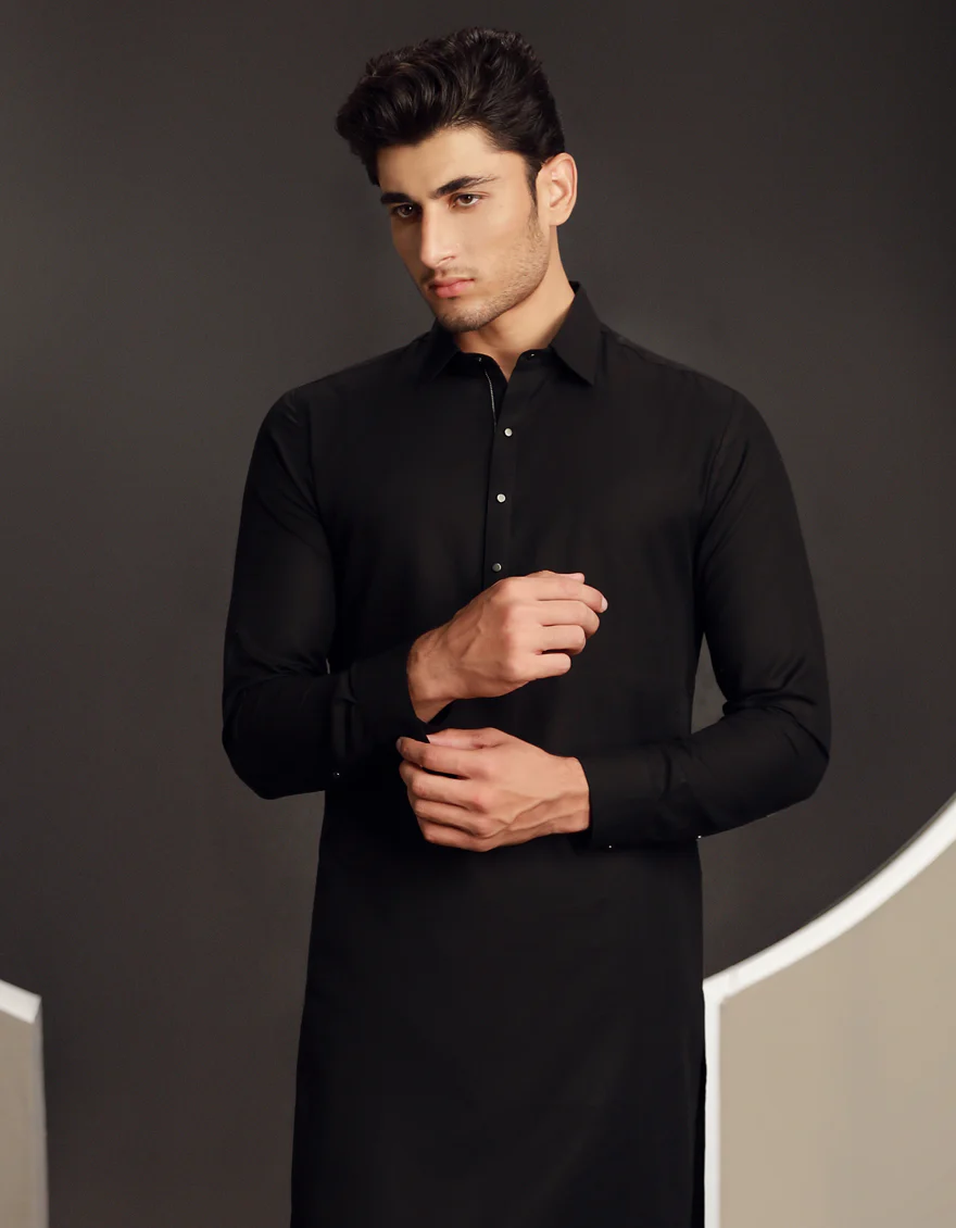 BLACK COTTON KAMEEZ SHALWAR | JJKS-A-33016/S24/JJ9498-PN - Image 2