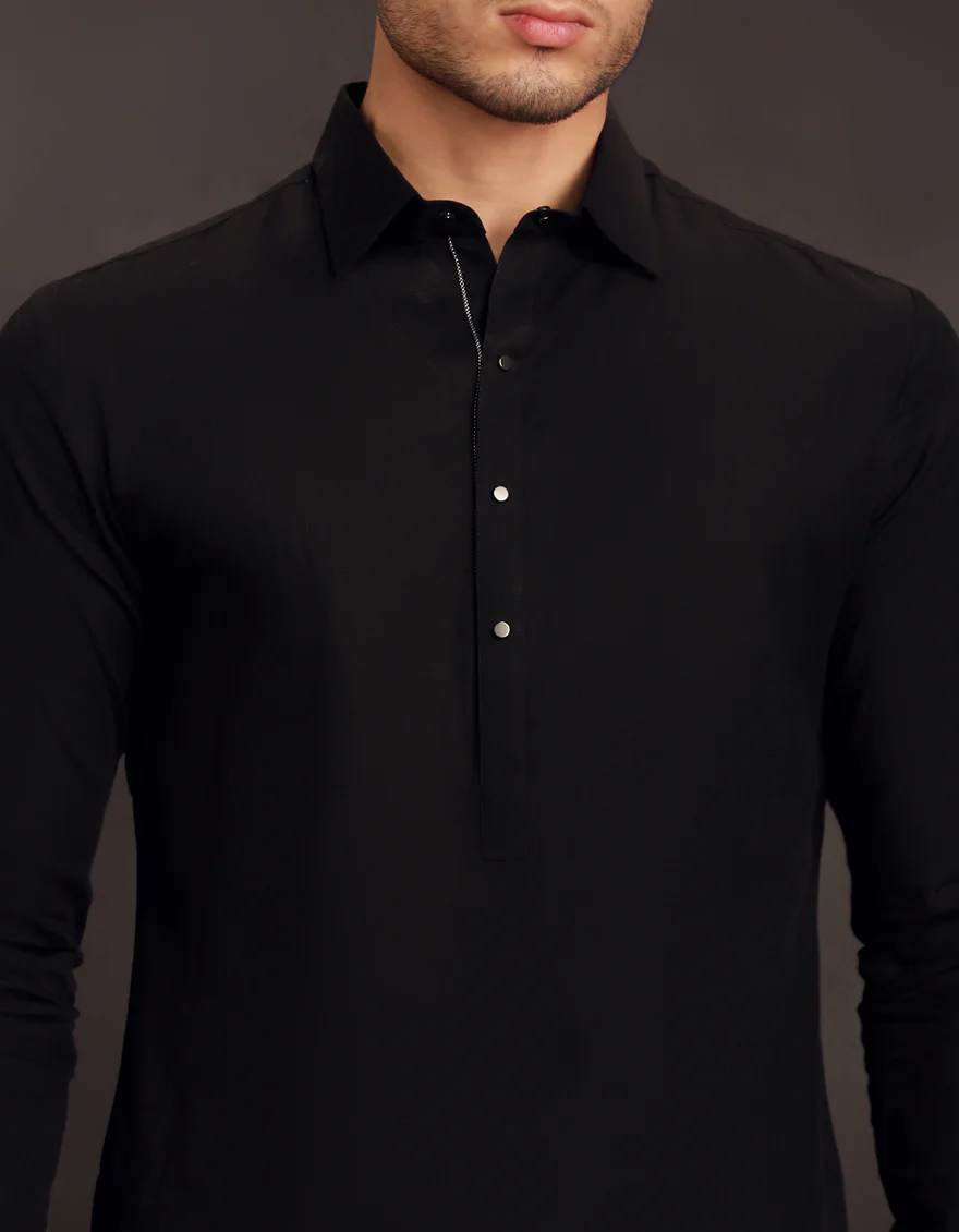 BLACK COTTON KAMEEZ SHALWAR | JJKS-A-33016/S24/JJ9498-PN - Image 3