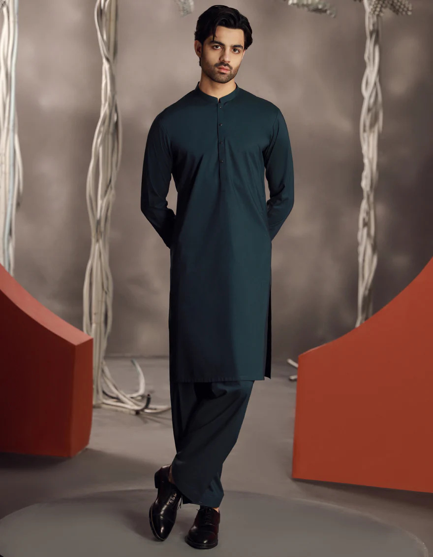 SEA GREEN COTTON KAMEEZ SHALWAR | JJKS-A-33020/S24/JJ9304-PN - Image 4