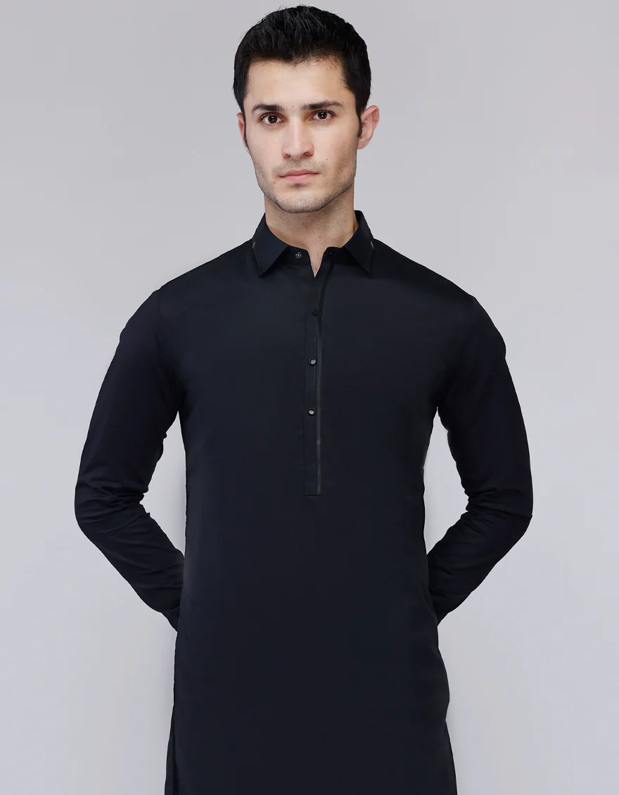 BLACK COTTON KAMEEZ SHALWAR | JJKS-A-33038/S25/JJ7 - Image 2