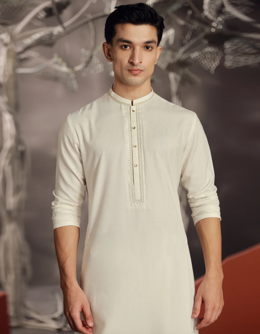 WHITE BLENDED KAMEEZ SHALWAR | JJKS-A-33068/S24/JJ9427-FL - Image 3