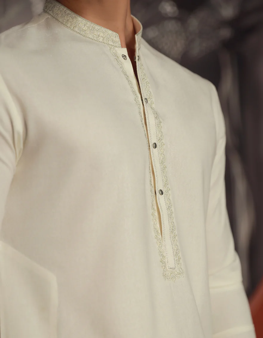 OFF WHITE BLENDED KAMEEZ SHALWAR | JJKS-A-33070/S24/JJ9427-FL - Image 2