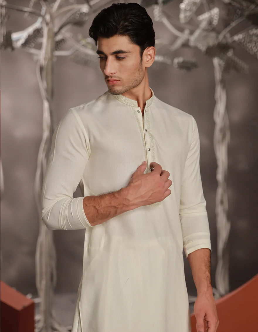 OFF WHITE BLENDED KAMEEZ SHALWAR | JJKS-A-33070/S24/JJ9427-FL - Image 3