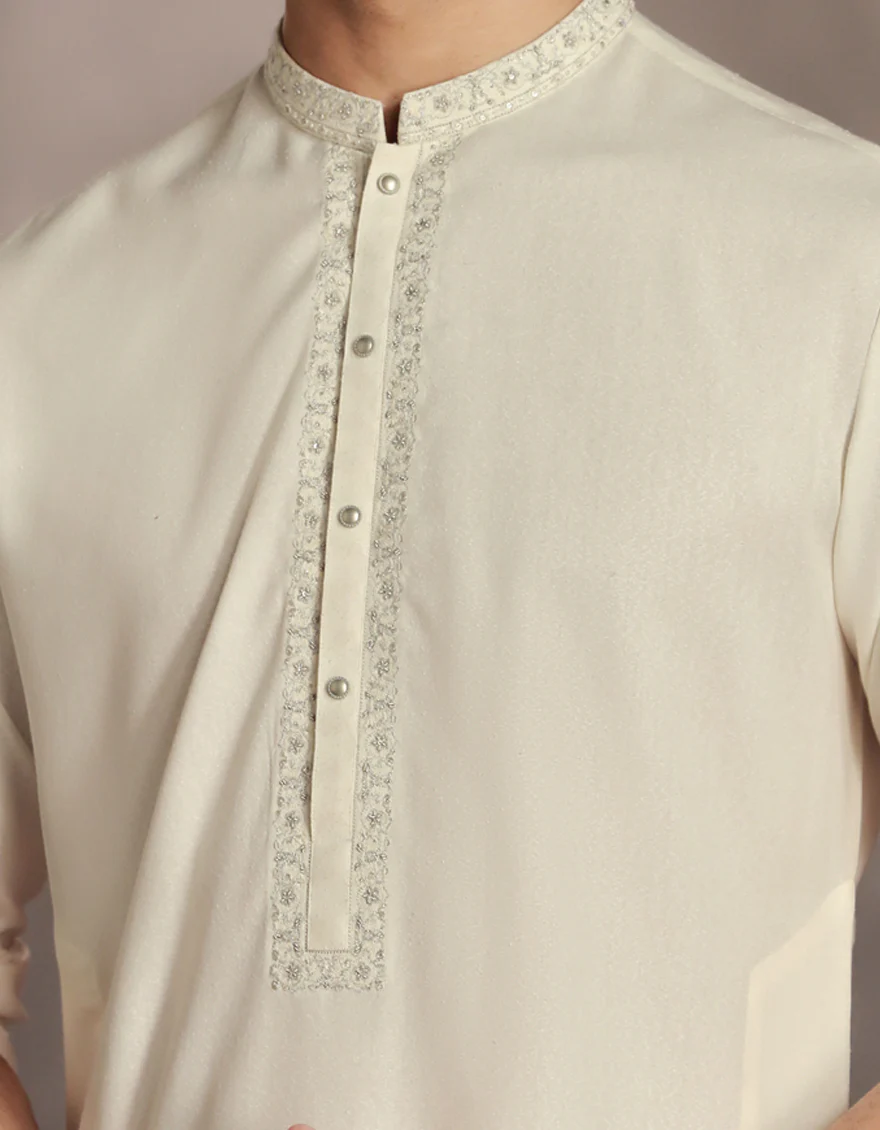 OFF WHITE BLENDED KAMEEZ SHALWAR | JJKS-A-33071/S24/JJ9427-FL - Image 2