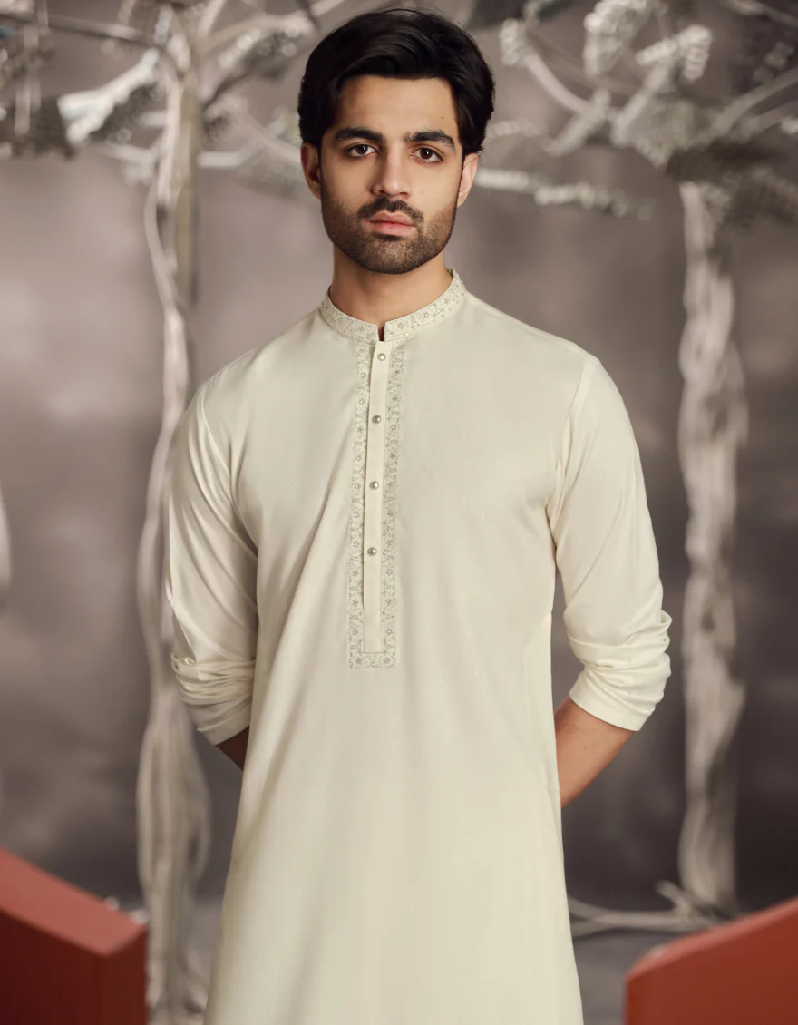 OFF WHITE BLENDED KAMEEZ SHALWAR | JJKS-A-33071/S24/JJ9427-FL - Image 3