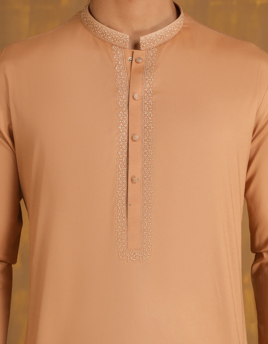BISCUIT BROWN BLENDED KAMEEZ SHALWAR | JJKS-A-33090/S24/JJ9285-SF - Image 3