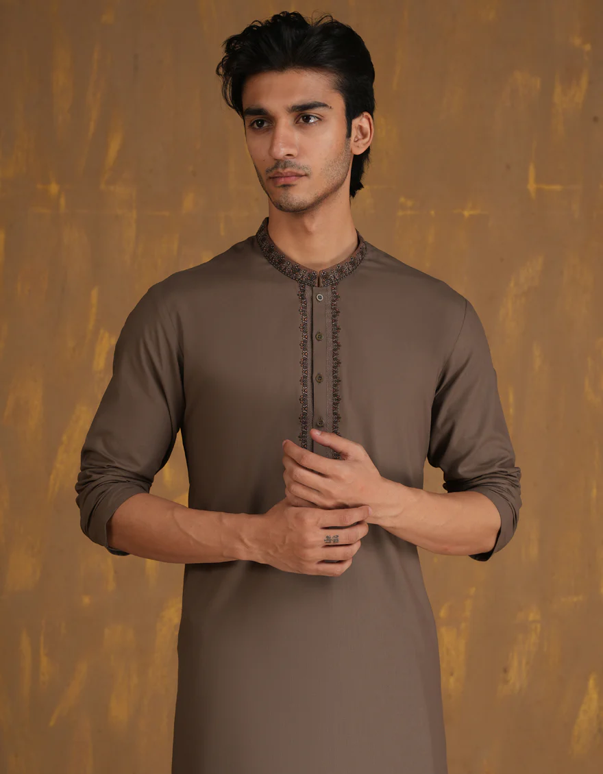 BROWN BLENDED KAMEEZ SHALWAR | JJKS-A-33095/S24/JJ8835-SF - Image 2