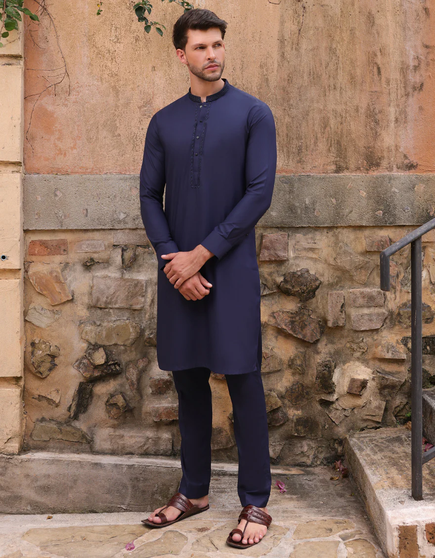 NAVY BLUE BLENDED KAMEEZ SHALWAR | JJKS-A-33219/S25/JJ9 - Image 2
