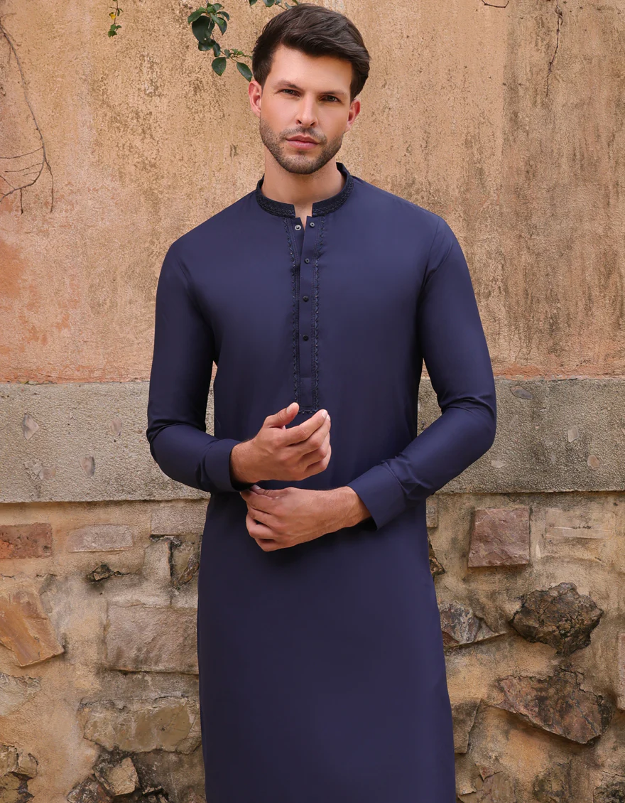 NAVY BLUE BLENDED KAMEEZ SHALWAR | JJKS-A-33219/S25/JJ9 - Image 3