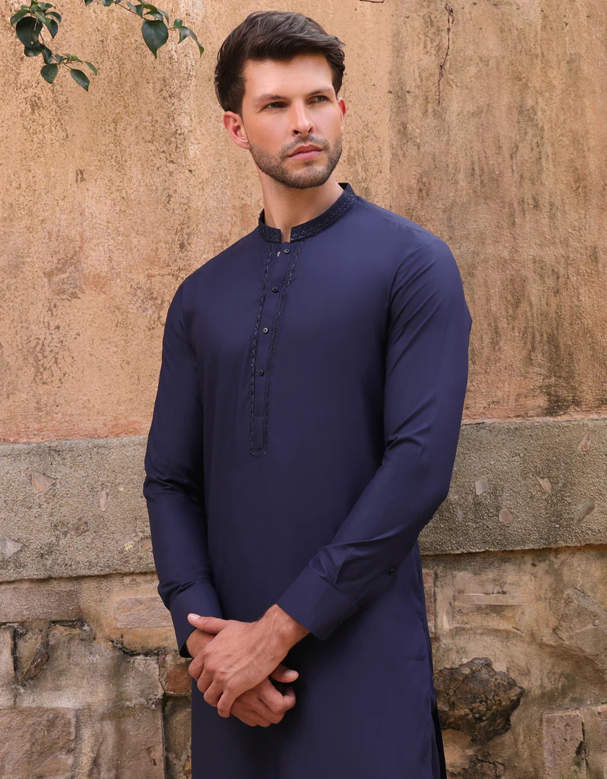NAVY BLUE BLENDED KAMEEZ SHALWAR | JJKS-A-33219/S25/JJ9 - Image 4