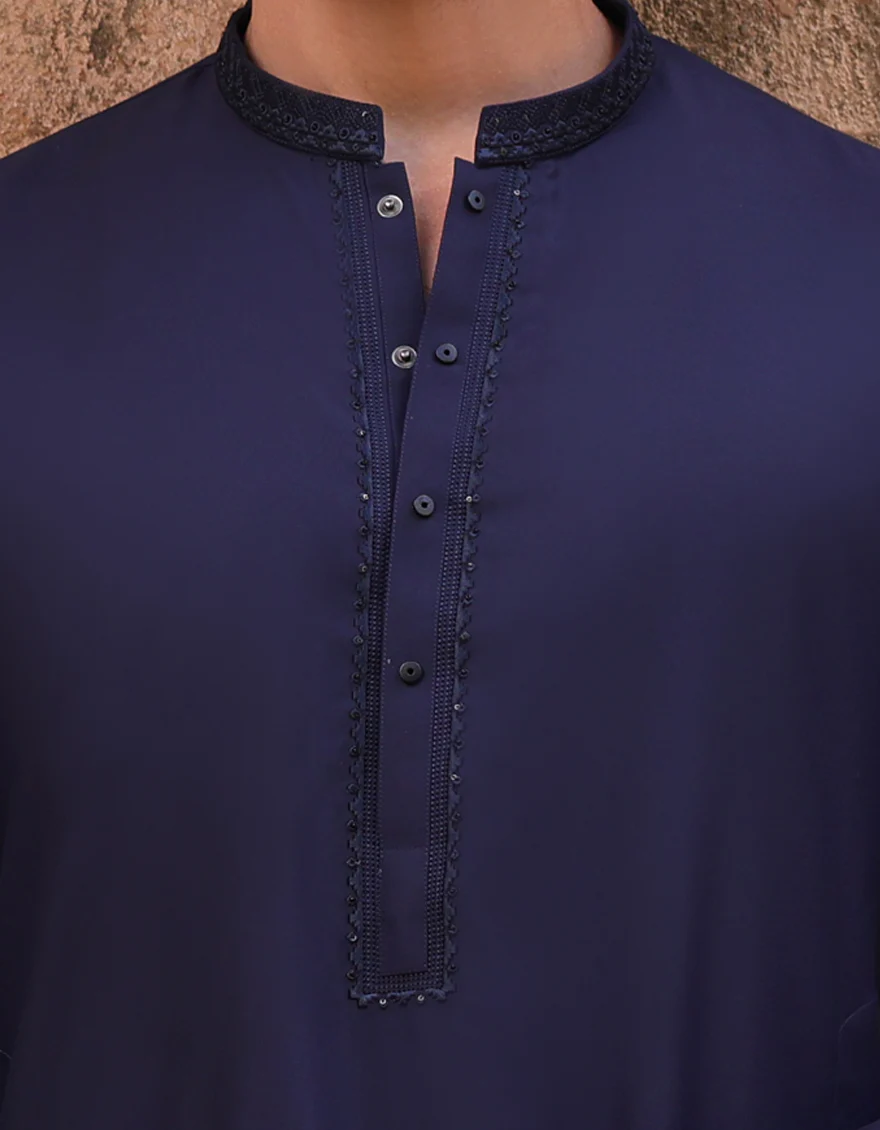 NAVY BLUE BLENDED KAMEEZ SHALWAR | JJKS-A-33219/S25/JJ9 - Image 5
