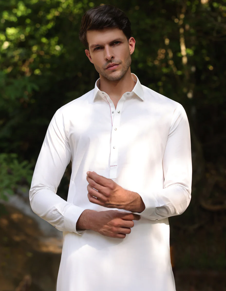 WHITE BLENDED KAMEEZ SHALWAR | JJKS-A-33243/S25/JJ9 - Image 2