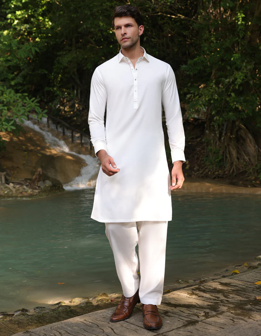WHITE BLENDED KAMEEZ SHALWAR | JJKS-A-33243/S25/JJ9 - Image 4