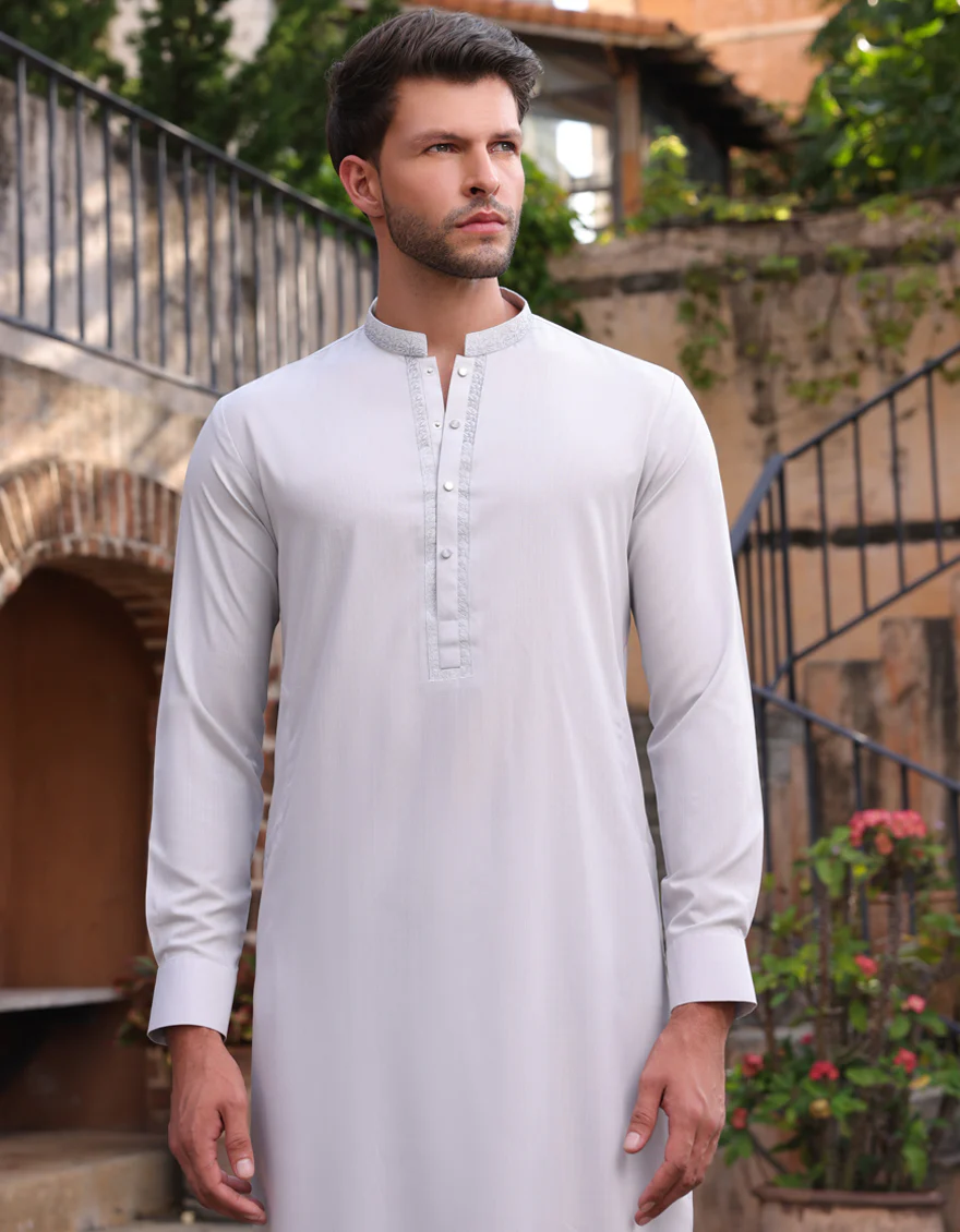 SMOKE GREY BLENDED KAMEEZ SHALWAR | JJKS-A-33244/S25/JJ1 - Image 2