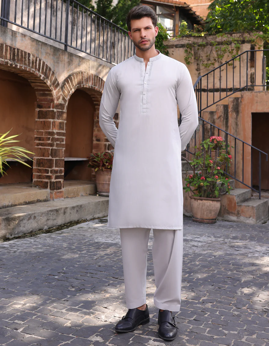 SMOKE GREY BLENDED KAMEEZ SHALWAR | JJKS-A-33244/S25/JJ1 - Image 3