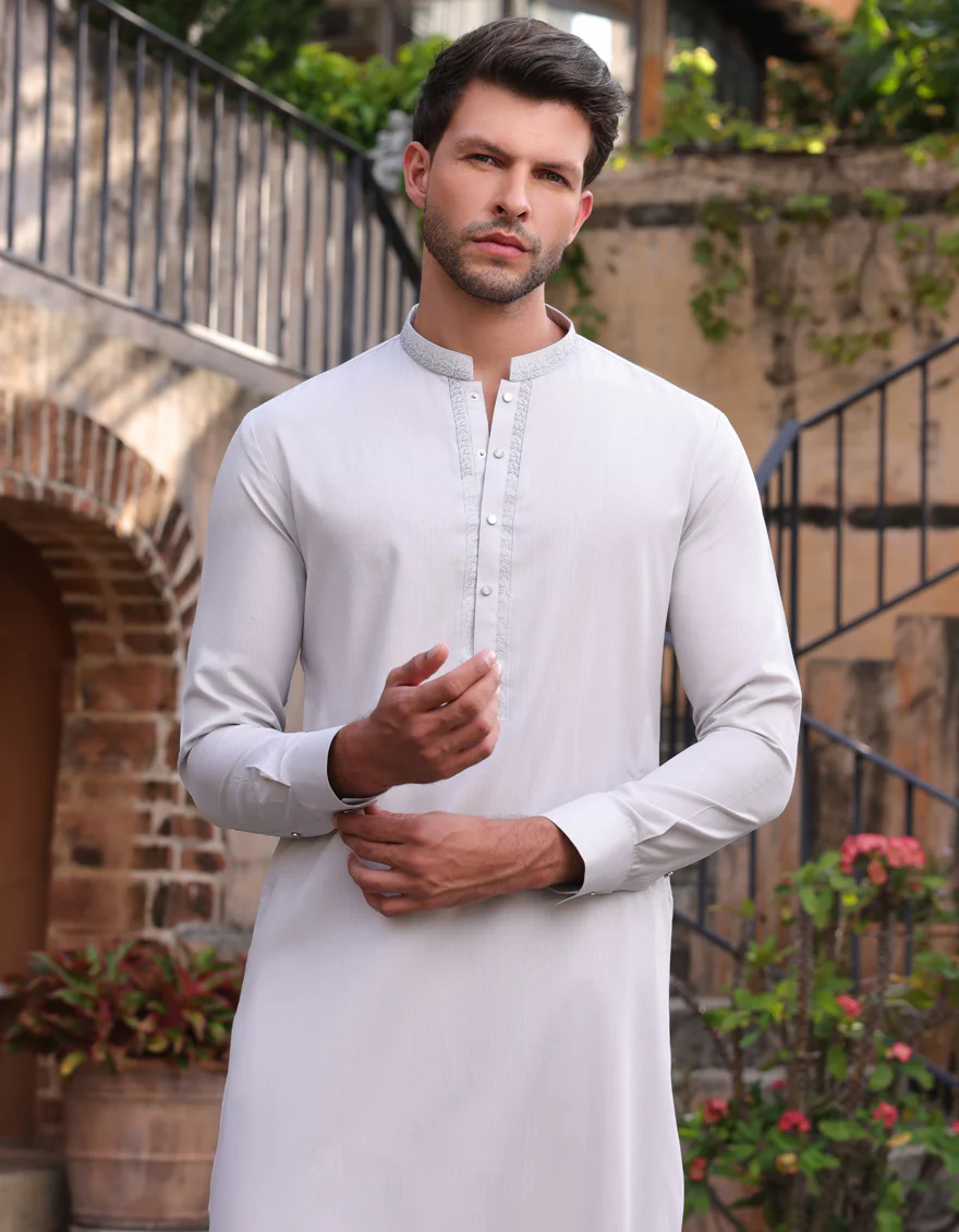 SMOKE GREY BLENDED KAMEEZ SHALWAR | JJKS-A-33244/S25/JJ1 - Image 4