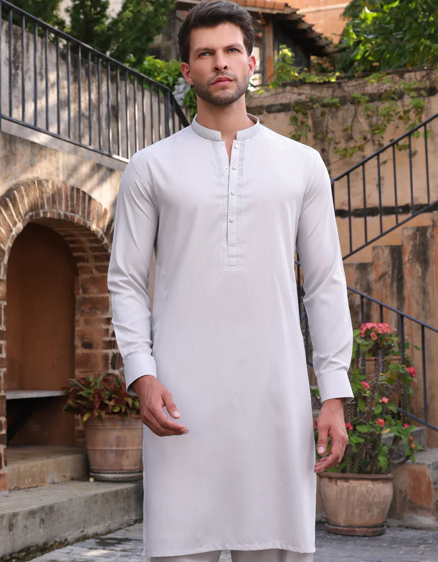 SMOKE GREY BLENDED KAMEEZ SHALWAR | JJKS-A-33244/S25/JJ1 - Image 5
