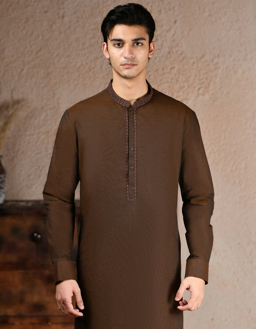BROWN COTTON KAMEEZ SHALWAR | JJKS-A-33252/S25/JJ9 - Image 2