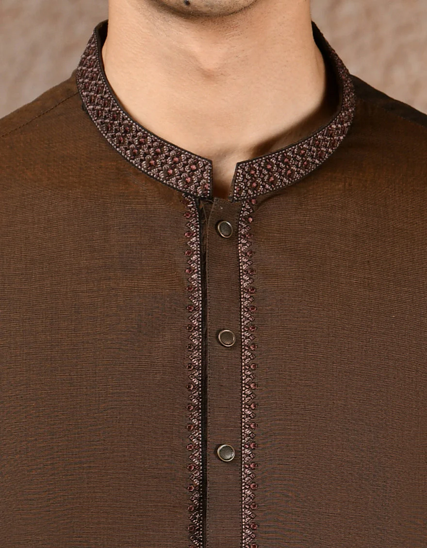 BROWN COTTON KAMEEZ SHALWAR | JJKS-A-33252/S25/JJ9 - Image 3