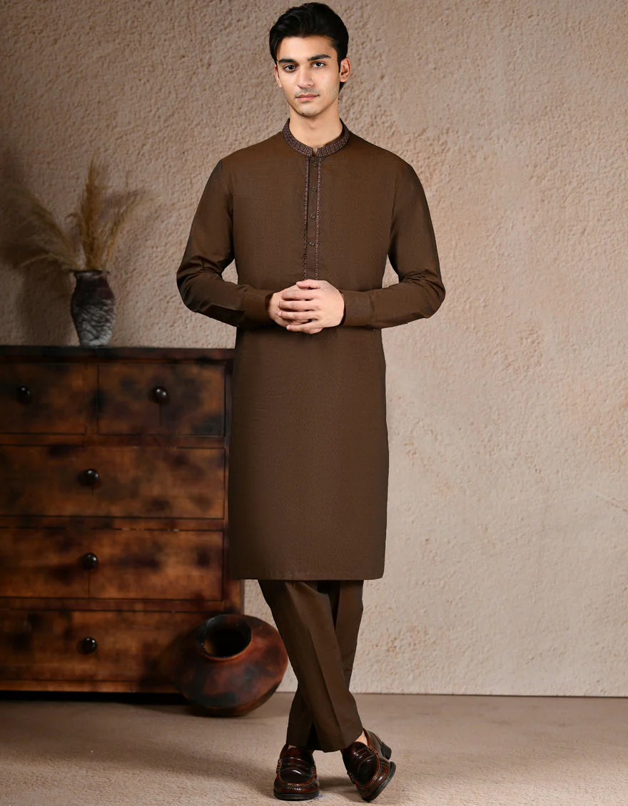 BROWN COTTON KAMEEZ SHALWAR | JJKS-A-33252/S25/JJ9 - Image 4