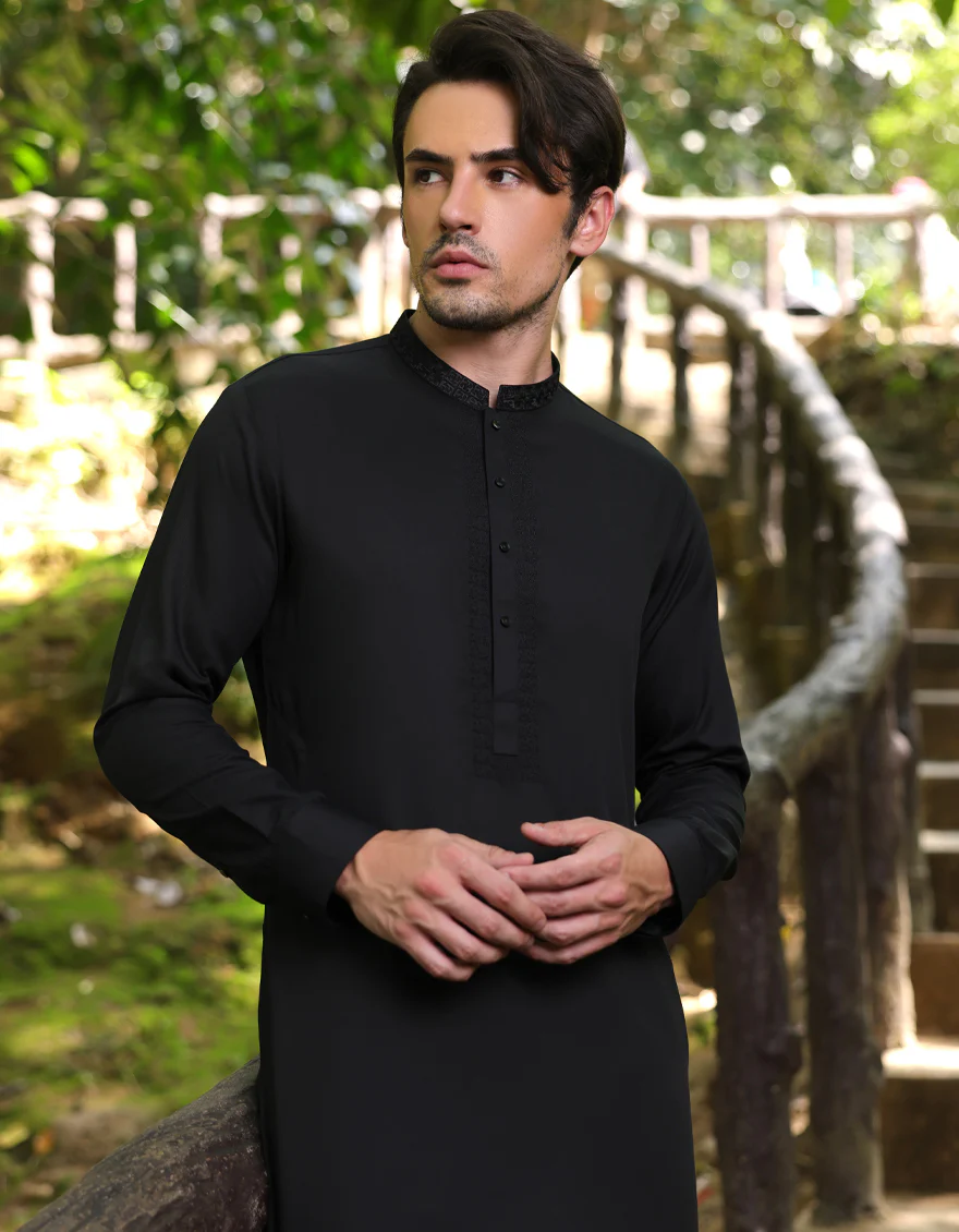 BLACK BLENDED KAMEEZ SHALWAR | JJKS-A-33253/S25/JJ9 - Image 4