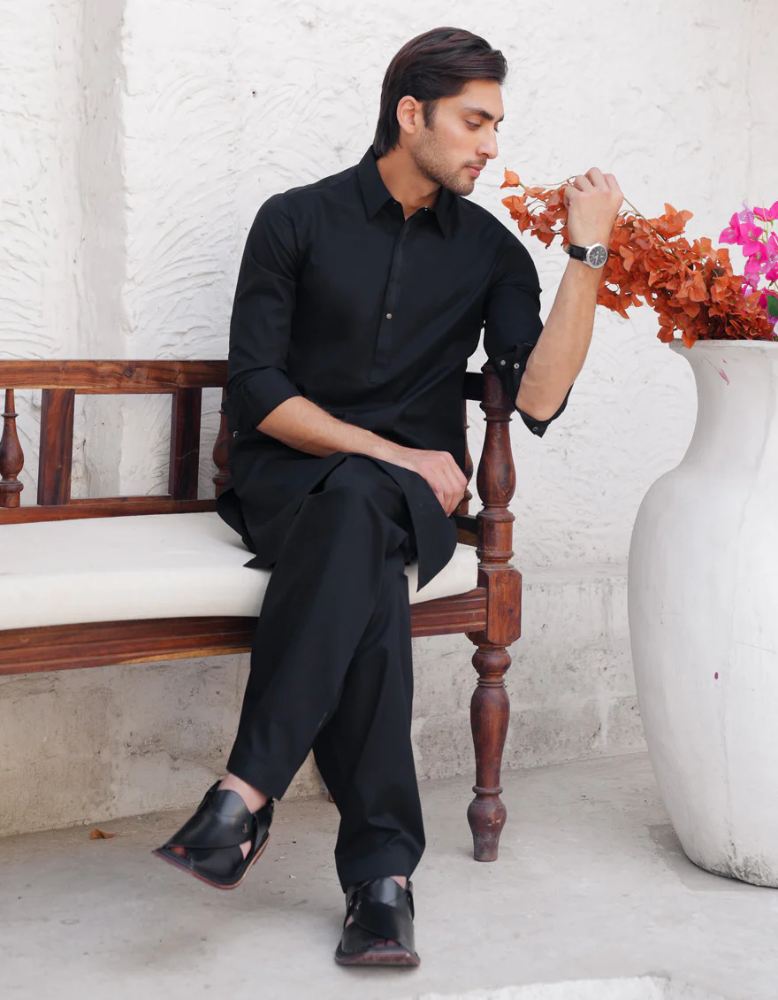 BLACK COTTON KAMEEZ SHALWAR | JJKS-A-33337/S25/JJ9832-CL - Image 5